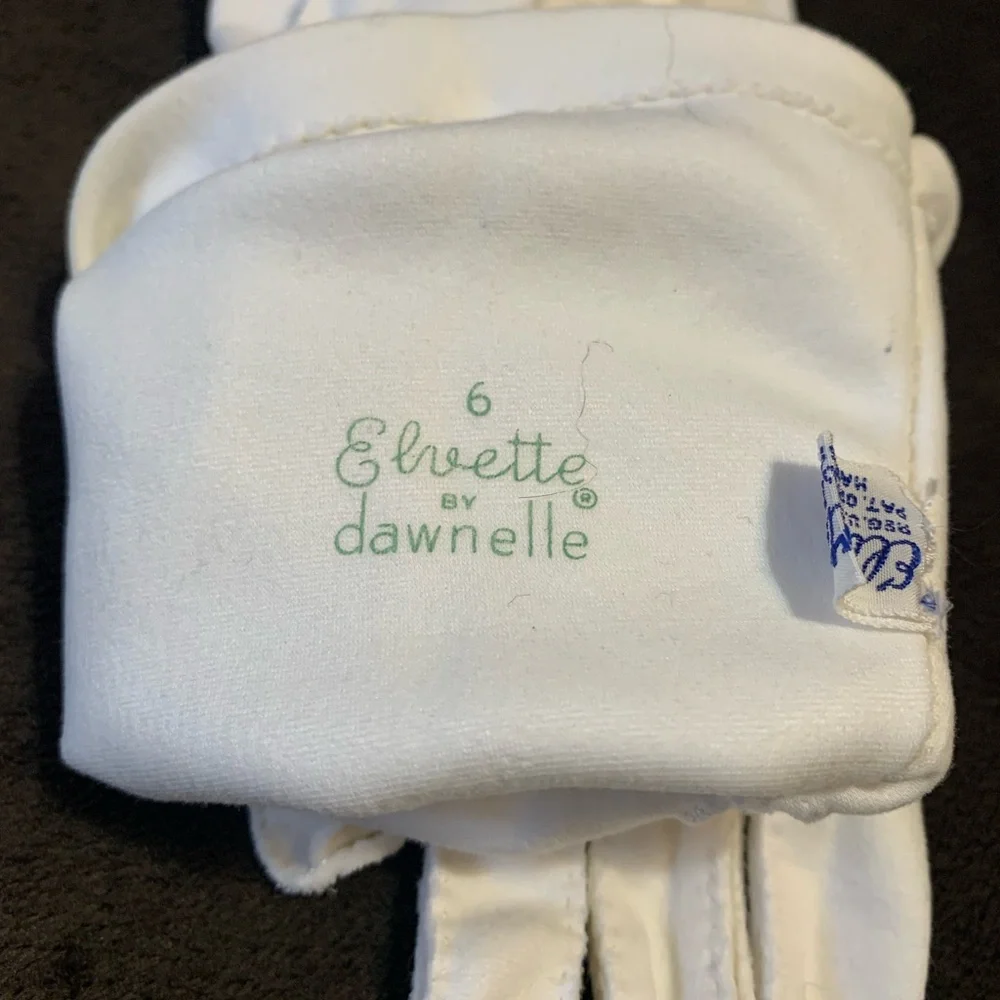 ELVETTE by Dawnelle Vintage white woven cotton mid length gloves GUC size 6